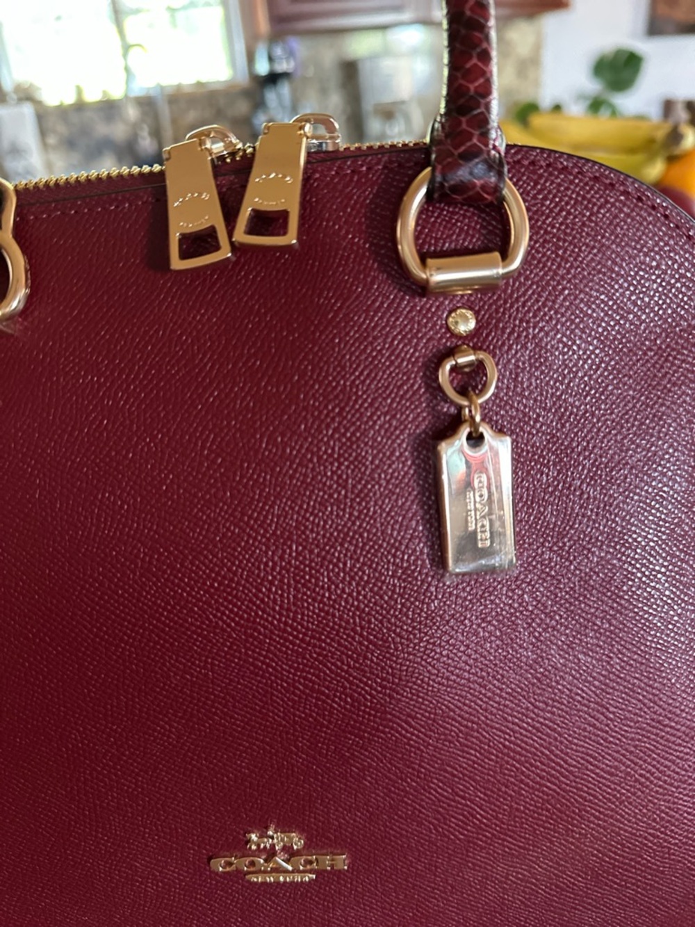 Coach Burgundy Leather Dome Satchel with Gold Hardware - Picture 3 of 6